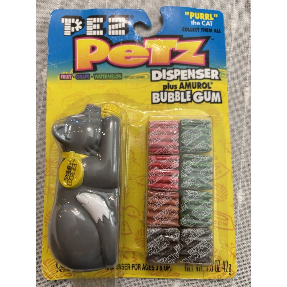 Vintage 1998 PEZ Petz Purrl the Cat Candy Dispenser IN PACKAGE WITH CANDY/GUM
